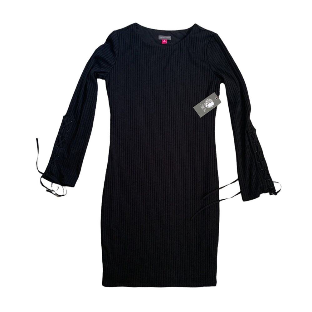 Vince Camuto Black Dress Sexy Rock Edgy Ribbed Small New Goth Witchy Minimalist